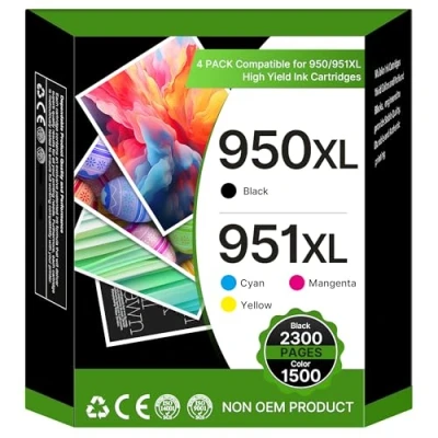 Image of Washope 950XL 951XL Ink Cartridges Multipack Replacement for HP 950 951 XL Compatible with Officejet Pro 8620 8610 8600 8100 8615 8630 251dw 276dw 8640 8625 8660(Black Cyan Magenta Yellow, 4 Pack)