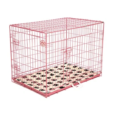 Image of Cozy Pet Dog Cage 36&quot; Pink With Tailored Vet Bedding Metal Tray Folding Puppy Crate Cat Carrier Crate. (We do not ship to Channel Islands or IOW.)