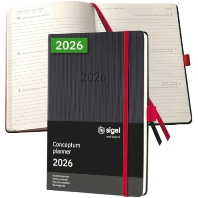 Image of Sigel Conceptum Diary 2026 A5 Week to View Black Red