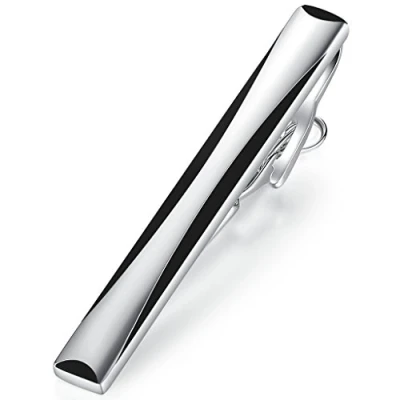 Image of HONEY BEAR Mens Tie Clip Bar Normal Size Stainless Steel For Business Wedding Gift,5.4cm (Silver with Black)
