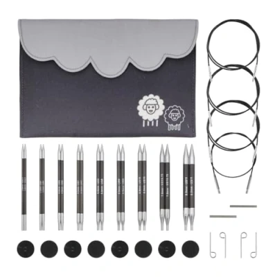 Image of KnitPro Karbonz Interchangeable Needle Set 9 x 13cm Circular Knitting Pin Pairs with Accessories Deluxe for Beginners, Professionals &amp; Gift Set, Black