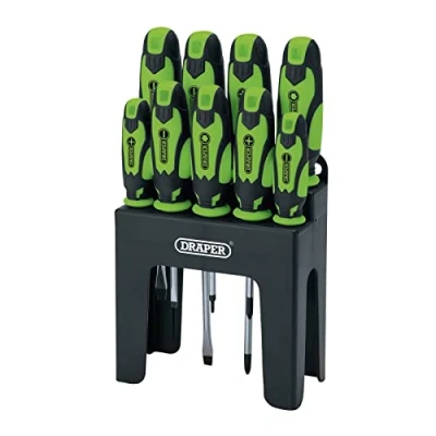 Image of Draper Soft Grip Screwdriver Set, Green (9 Piece)