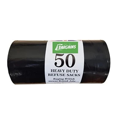 Image of British Made Strong Large Dustbin Bin Bags Liners Plastic Bag Refuse Thick Sacks 50 Pack Rolls 75 Litre Sack Rubbish Waste (Black)