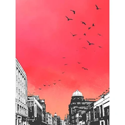 Image of Wee Blue Coo Rooftop Birds Glasgow Large Wall Art Print 24X32