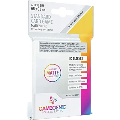 Image of Gamegenic 50 Pack 66 x 91 mm Gray Standard Card Game Matte Sleeves
