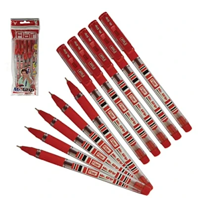 Image of Flair 10 x 0.7mm Mr Grip RED Ballpoint Pens Rubber Smoothness Guaranteed
