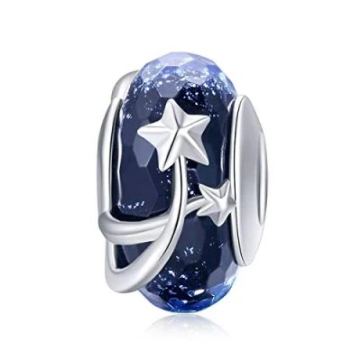 Image of Murano Glass Bead Sterling Silver Core Charms For Pandora Charm Bracelets (Night Stars Charms)