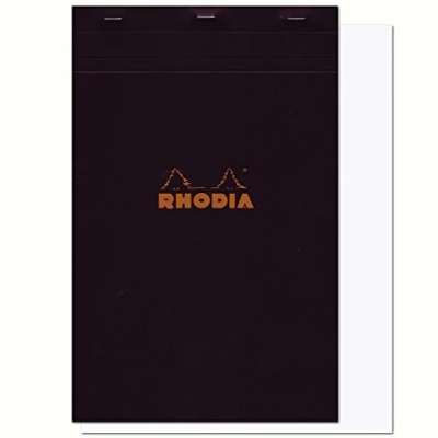 Image of RHODIA 190009C Stapled Notepad N19 Black A4+ 80 Detachable Sheets Plain White Clairefontaine Paper g/m Soft, Resistant and Waterproof Coated Card Cover Basics