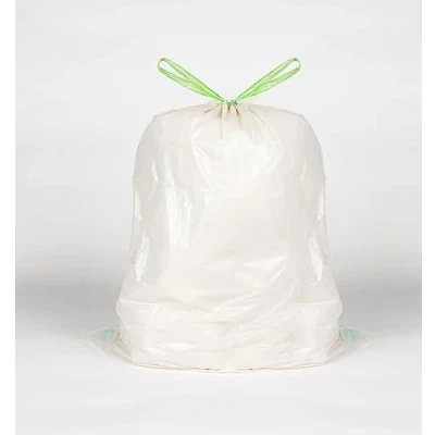 Image of 20 Pack White Kitchen Drawstring Bin Liner 30L 25 Microns Heavy Duty, Extra Strong, Brabantia Compatible, Eco Friendly, Tear Resistant, Clear Recycling Bags