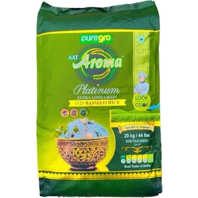 Image of Puregro Basmati Rice 20kg Platinum Extra Long Grain Aroma 1121 Real Taste of Premium Quality Rice.