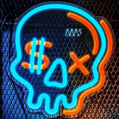 Image of Eufrozy Acrylic Skull Neon Sign, Dimmable Skeleton LED Lights, USB Powered Bedroom Wall Decor Lights with Switch, Halloween Art for Kids, Boys, Man Caves, Party