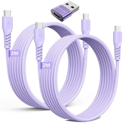 Image of USB C to Long Charger Cable 60W (2M+2M+Adapter) STRONG Braided Type Fast Charging Data Lead Compatible with iPhone 15, iPad Pro 2022, MacBook Pro, Samsung S24/S23/S22/A14/A54,Switch