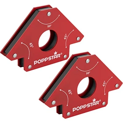 Image of Poppstar Welding Magnets Large (Set of 2 Pcs) with 34 kg (75 lb) Magnetic Holding Force/Heavy Duty Clamps 45 / 90 135