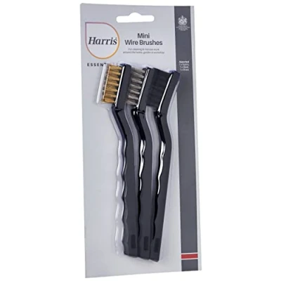 Image of Harris Essentials Mini Wire Brush 3 Pack, Nylon, Steel &amp; Brass