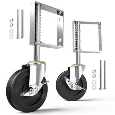 Image of HOLKIE 2 Pack 100mm Heavy Duty Spring Loaded Gate Wheels Swivel Castor for Wooden and Fence 100 kg Capacity per