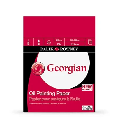 Image of Daler Rowney Georgian Oil Paper, Linen Texture, 290 gsm, 174lb, Pad, Glued 1 Side, 12 x 9in 30.5 22.9 cm, White, Sheets
