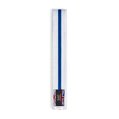 Image of Martial Arts Cotton Striped Coloured Grading Belt White With Blue Stripe (220cm)