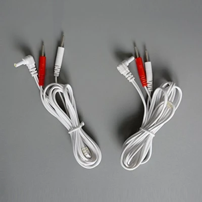 Image of KONMED Tens Electrode Lead Wires Jack 2.35mm Plug 2.0mm Pin White &amp; Red Connection, Pack of 2