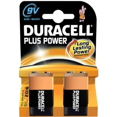 Image of Duracell 9 V Plus Power Alkaline Type Battery (Pack of 2)