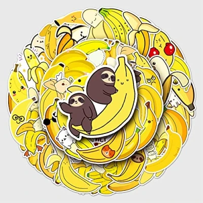 Image of 50Pcs Banana Stickers Laptop Car Scrapbook Phone Skateboard Suitcase Luggage Bike Vinyl Waterproof Aesthetic Personalised for Teens Boys Girls Adults Kids Children