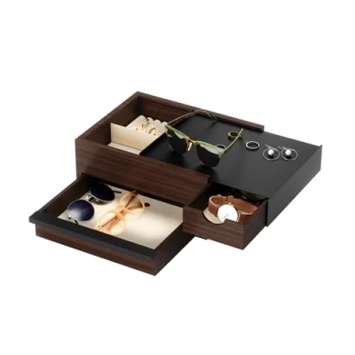 Image of Umbra Stowit Jewellery Box with Secret Compartments for Rings, Bracelets, Watches, Necklaces, Earrings and Accessories, Black/Walnut