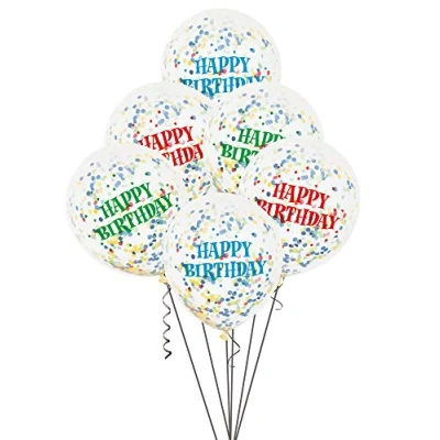 Image of Assorted Happy Birthday Clear Latex Balloons with Bright Confetti (30cm) Pack of 6 Perfect for Celebration Decorations