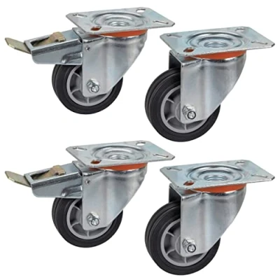 Image of Dörner + Helmer Set of 4 Transport Equipment Swivel Castors 80 mm TPE, Panel 100 x 85 mm, Roller Mix, Load Capacity 150 kg per