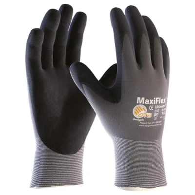 Image of DBI Trading Maxiflex Protective Glove, Size L, Grey, Nylon Knitted, Nitrile, Polyurethane Foam Coating