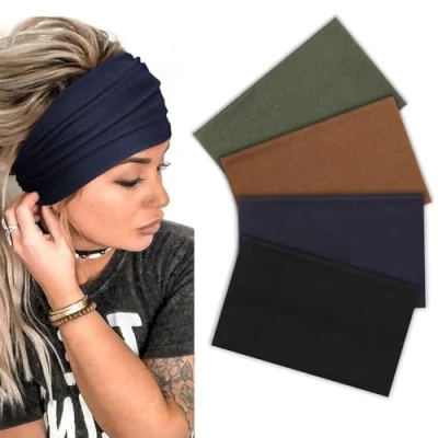 Image of DRESHOW Wide Turban Headbands for Women Non Slip Soft Elastic Hair Bands Workout Yoga Running Daily Wear Head Band Girls Accessories 4 Pack