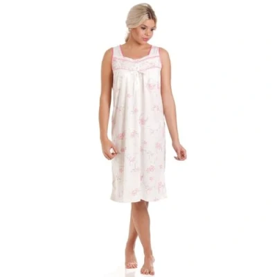 Image of Lady Olga Ladies Nightie Jersey Floral Sleeveless Nightdress Nightwear Pink 18/20