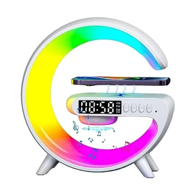 Image of Wireless Charger Ambient Light LED Table Lamp with Smart RGB Color Changing Atmosphere Speaker, Mood for Bedroom