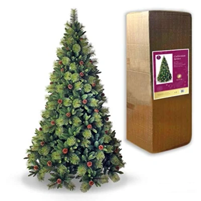 Image of SHATCHI Californian Boulder Bushy Look Luxurious Forest Green Artificial Christmas Tree Pine Cones Hinged Branches Xmas Home Showroom Centerpiece Decorations 6Ft/7Ft/8Ft, 6Ft