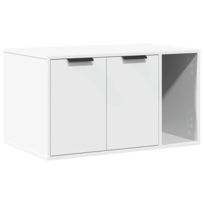 Image of vidaXL Cat Litter Box Enclosure House/End Table White Engineered Wood Hidden Design 80x50x45 cm Dual Doors Storage Furniture