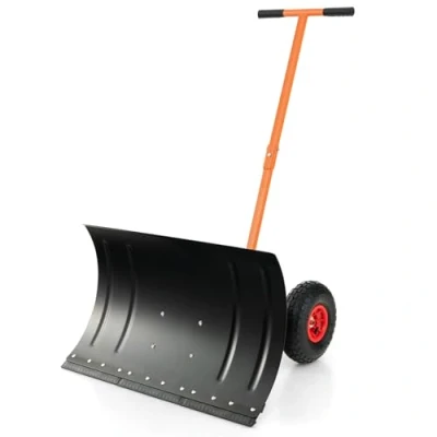 Image of JOCHEN 29 Inch Snow Shovel with Wheels, Heavy Duty Metal Pusher, 5 Angle and Level Adjustable, Rolling Plow for Removal, Driveway, Pavement, Garden, Lawn (T Shaped Handle)