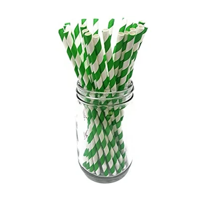 Image of Premium Paper Straws [Pack of 25 Drinking Straws] by Picture Perfect Party (Green Stripes)