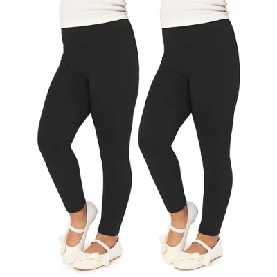 Image of Merry Style Girl&#039;s Long Leggings 2 Pack MS10 130(Black/Melange (2Pack), 11 Years)