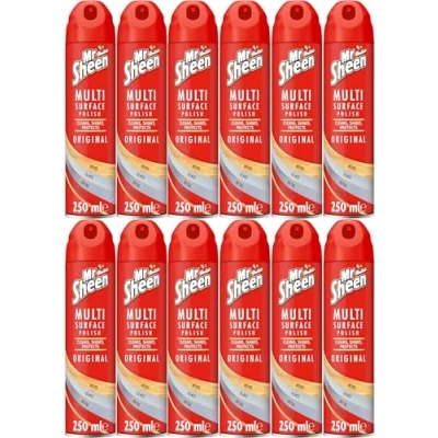 Image of Mr Sheen Multi Surface Polish Spray, For Use on Wood, Plastic, Glass and Metal, Scent: Original, 250ml, Pack of 12