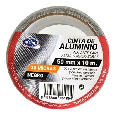 Image of S&amp;M Black Aluminum Tape 50 mm x 10 m (Thickness 30 Microns) SANEAPLAST Multi Purpose Adhesive Metre Roll