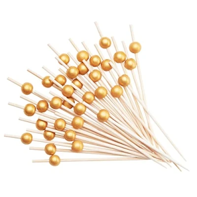 Image of Comfy Package [150 Count] Cocktail Skewers &amp; Food Toothpicks 4.7 Inch Wooden Fancy for Appetizers Picks Drinks Gold Pearl