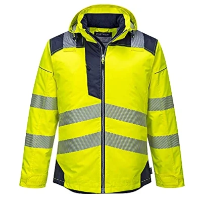 Image of Portwest T400 Men&#039;s Reflective Waterproof PW3 Hi Vis Winter Jacket Yellow/Navy, 4X Large
