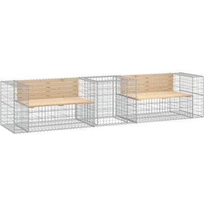 Image of vidaXL Garden Bench with Gabion Basket Solid Wood Pine