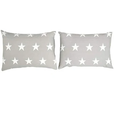 Image of Bloomsbury Mill Kids Pillow Cases 2 Pack Grey and White Stars Reversible Covers for Boys &amp; Girls Duvet Cover Sets or Travel Pair of Childrens Pillowcases (Extra) 50x75cm