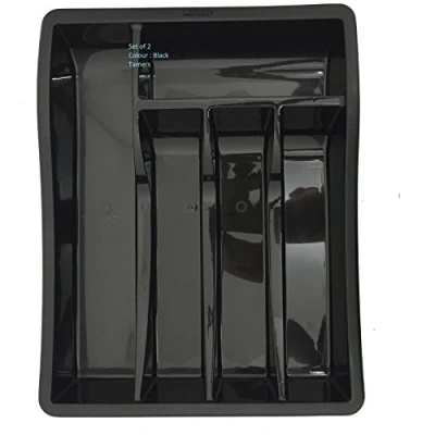 Image of Set of 2 Plastic Compartment Cutlery Tray Black CUTTLERY