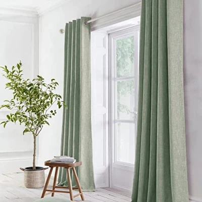 Image of Appletree Loft Boucle Woven Pair of Eyelet Curtains 66&quot; Width x 72&quot; Drop (168 183cm) in Green