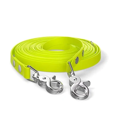 Image of 10m drag leash, dog 2 carabiners &amp; D ring, neon yellow, very sturdy, dirt and water repellent