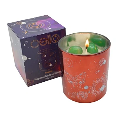 Image of Cello Celestial Scented Candle with Aventurine Gemstones. A Metallic Green Crystals. Ideal Candles, That are Suitable Candles for Men and Gifts Women.