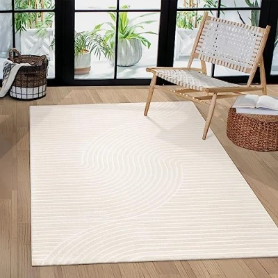 Image of Paco Home Area Rugs Livingroom Short Pile Large Rug Bedroom Monochrome Scandi Pattern Geometric Pattern, Size:120x170 cm, Colour:Cream 5