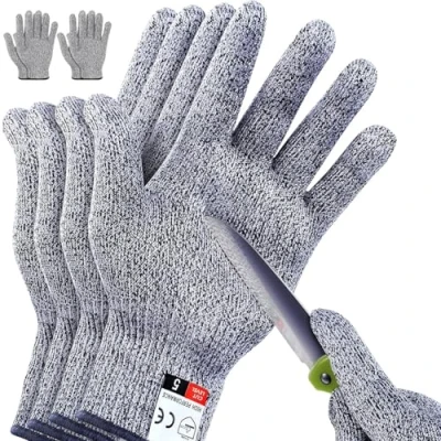 Image of AOCGDDS 4Pcs(M+L) Cut Resistant Gloves Level 5 Protection for Kitchen,Wood Whittling Gloves, Knife Glove EN 388 Certified,Kitchen Butcher Outdoor Work Protective Hands