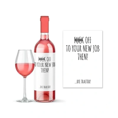 Image of Rib Ticklerz Funny Wine Label Leaving Work Gift for Colleague Bottle F*ck Off to Your New Job Then Farewell Good Luck Gifts Bye WLS20