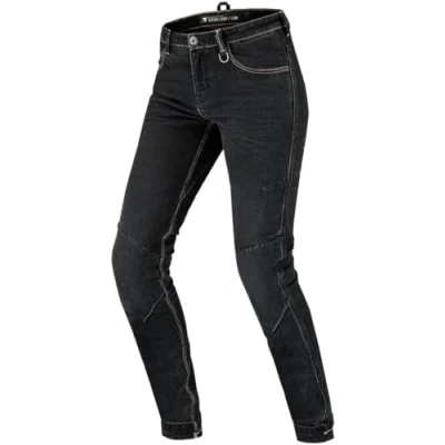 Image of SHIMA Devon Motorcycle Jeans Ventilated Elastic Slim Fit Riding Trousers with FiberQL Reinforcements, CE Knee and HIPS Protectors (Women, Black, 24)